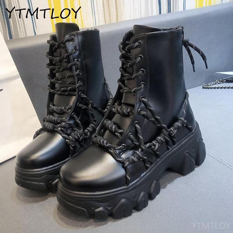 Autumn Winter Punk Handsome Ankle Boots For Woman British Leather Thick Bottom Increased Boots Shoes Woman