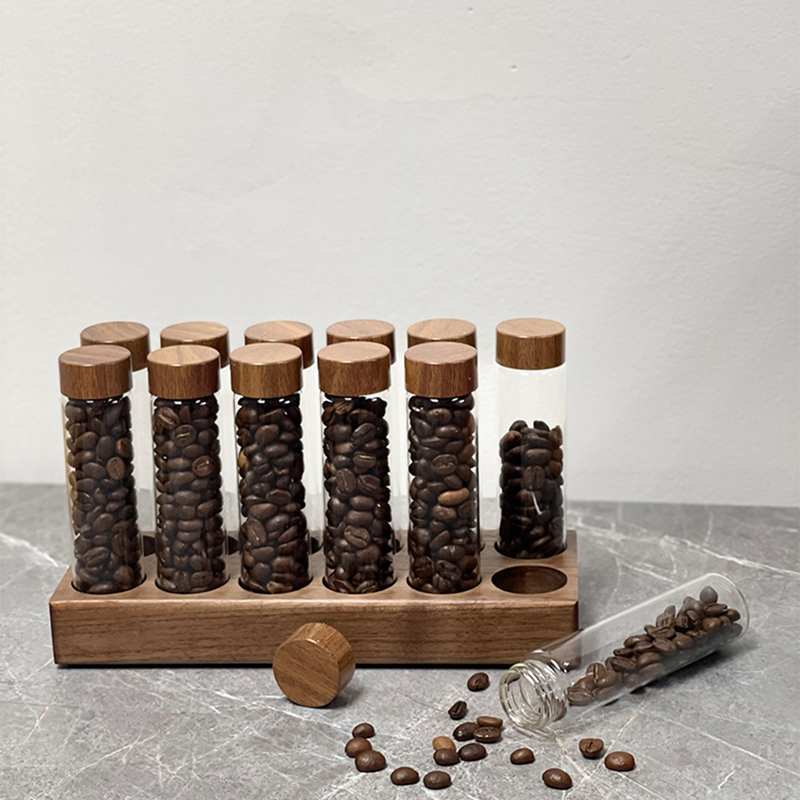 Coffee Beans Storage Tube Single Dose Glass 17g 22g Walnut Based Container With Funnel Espresso Accessories Goods Barista Tools