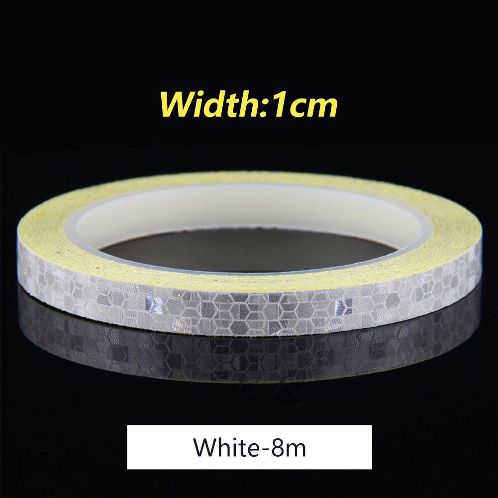 1Cm * 8M Fiets Reflecterende Stickers Nacht Reflecterende Veiligheidswaarschuwing Conspicuity Tape Film Sticker Strip Fiets Accessoires: White