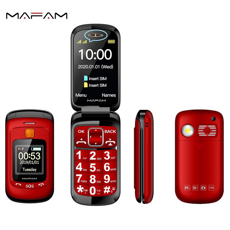 Mafam F899 Flip Dual Screen Big Display Two Sim SOS Call Speed Dial Large Russian Keyboard FM Senior Elderly Folded Cellphone: Standard / Red