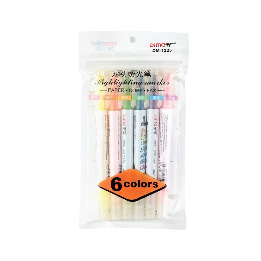 Juego de Resaltadores de doble punta, 6 piezas, Gel, resaltador de la Biblia, sin purga, colores surtidos, marcador para diarios escolares, Stati S0r4