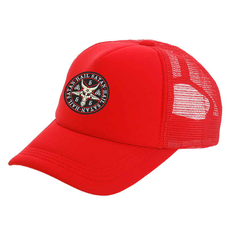 Hail Satan 666 Baphomet pentagramme casquette de camionneur hommes pendentif rouge chèvre chapeau casquette de Baseball Cool été unisexe maille Net casquettes: Bleu