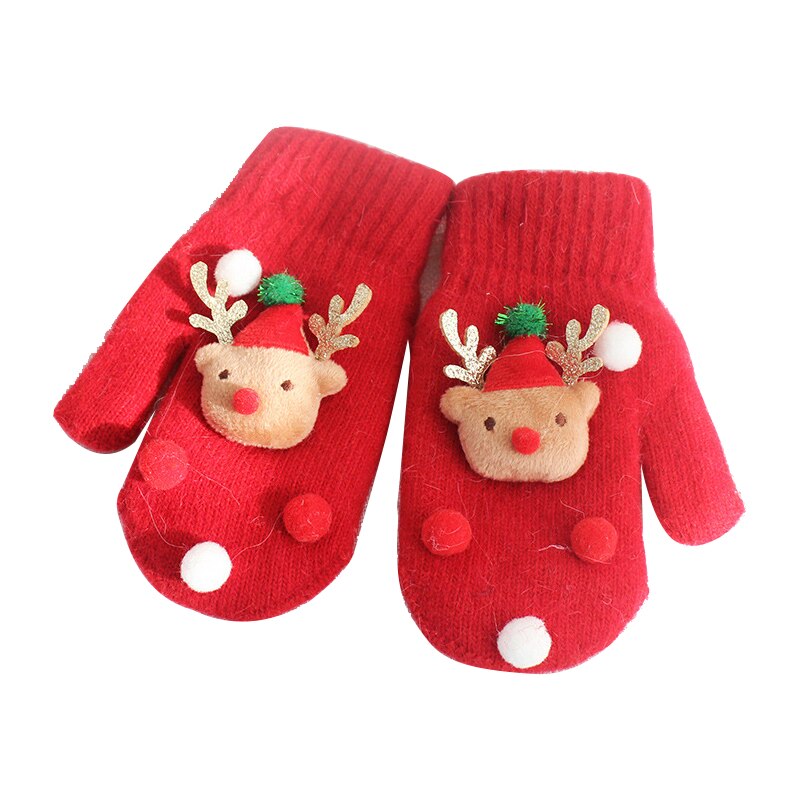 Christmas Red Full Finger Gloves Mittens Snowman Gloves Girl Knitting Needle Thickened Party Year Children