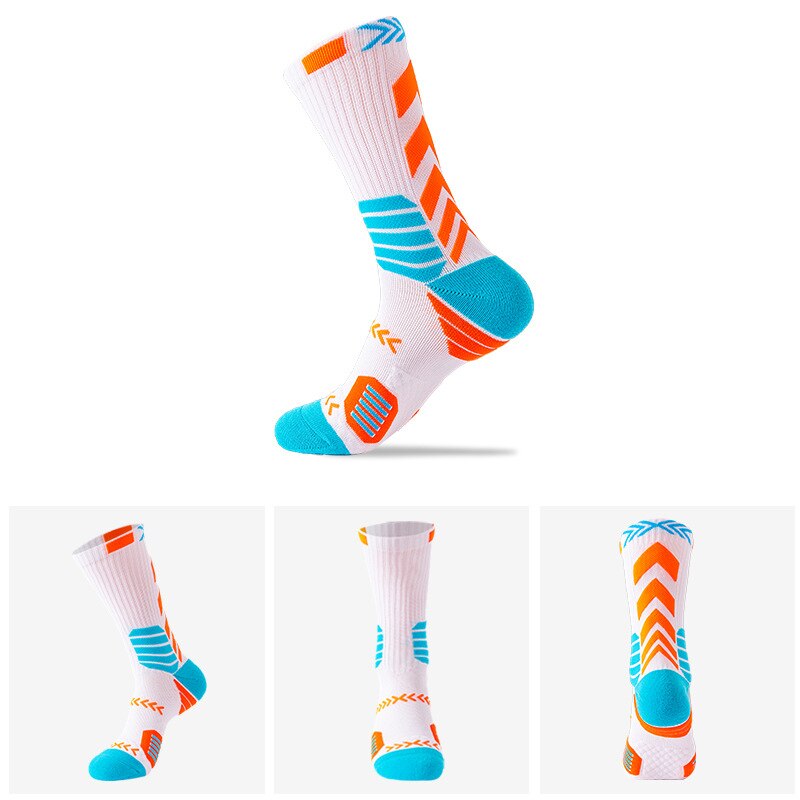 Sports Knee-High Basketball Socks Elite Thick Sports Socks Non-slip Durable Skateboard Towel Bottom Socks Stocking: WZ147-WhiteOrange