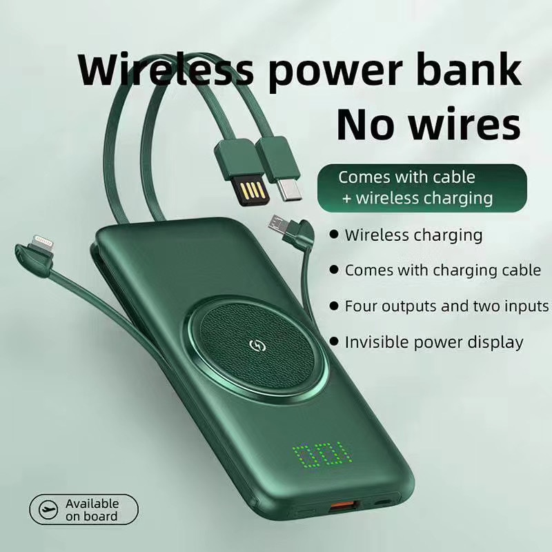 20000mAh Wireless Power Bank For Xiaomi iphone powerbank 10000mAh Invisible Power Display Portable External Battery With Cable