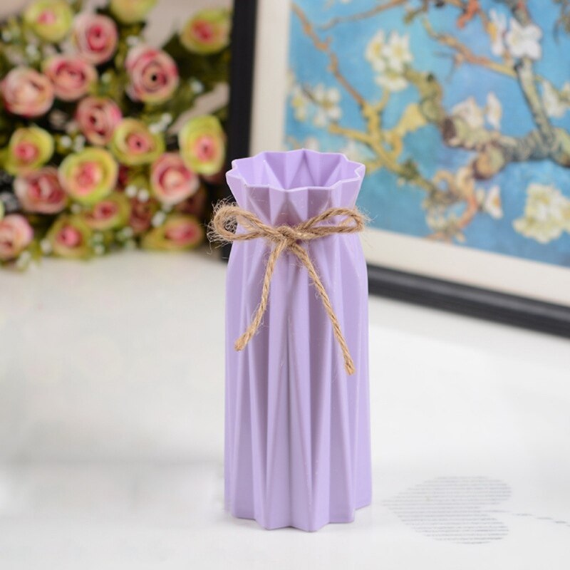 Bureau vaas van pe-kunststof met touw, draagbare houder voor gedroogde bloemen voor op het bureau, blauw, roze, wit, paars.: Z
