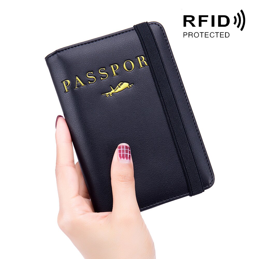 Passeport portefeuille Rfid bloquant en cuir voyage porte-passeport porte-carte couvre pour Document certificat étui unisexe antivol: Black