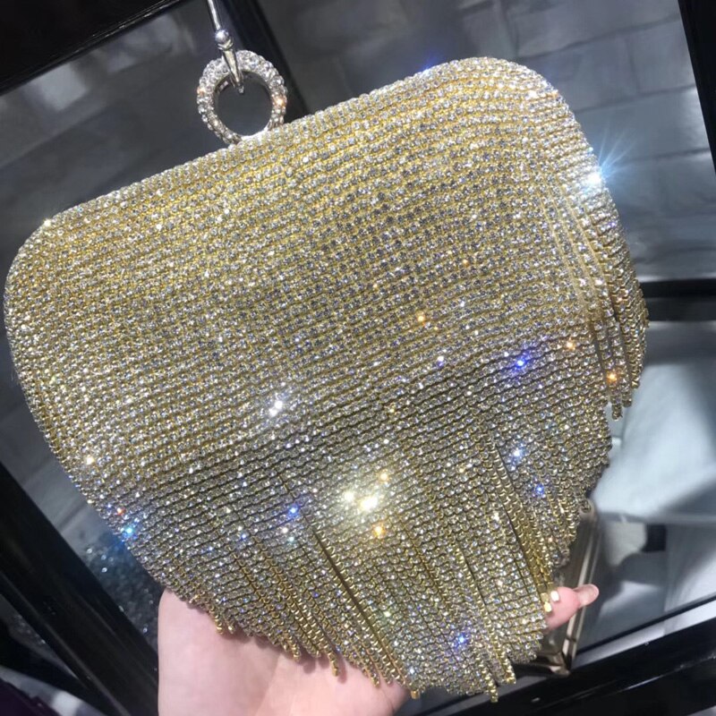 Women Bag Rhinestone Shiny Fringed Clutch Bag Handbag Night Party Purse Evening Party Wedding Handbag Shoulder Bag Bridal