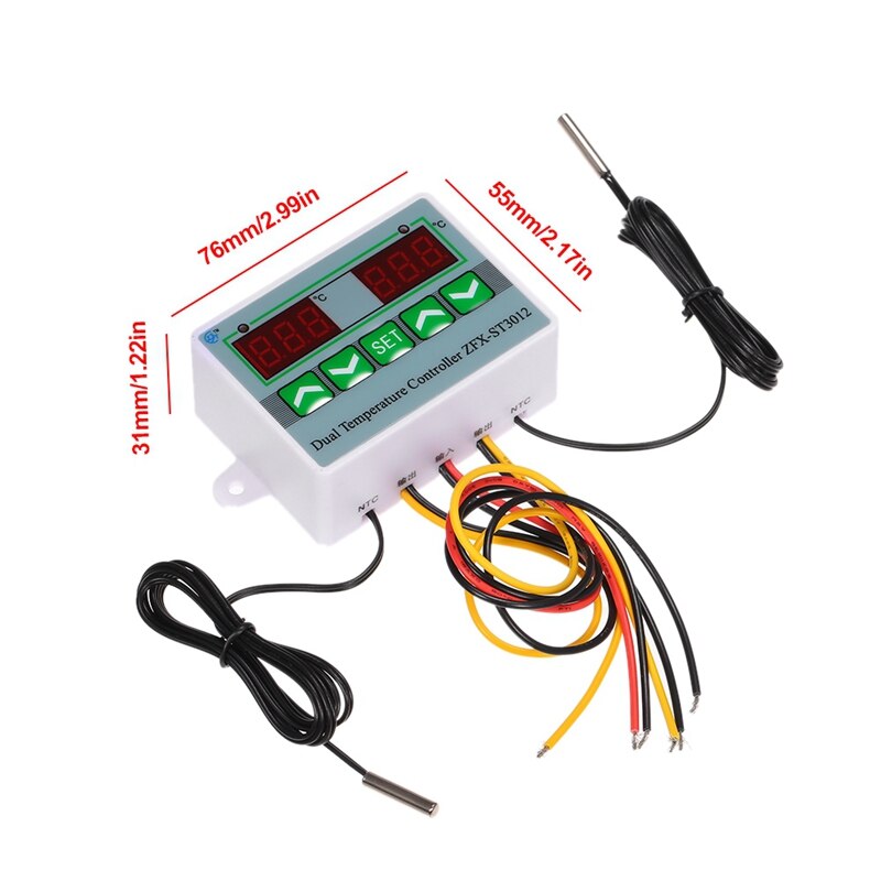 AC 12V Digital LED Dual Thermometer Temperature Controller Thermostat Incubator Control Microcomputer Dual Probe