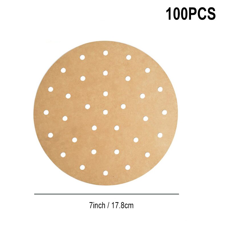 100 stk airfryer liners 6.5/7/7.5/8.5/9 tommer firkantet rund airfryer papir engangs bagepapir køkken non-stick dampmåtte: R 100 stk. -7 tommer