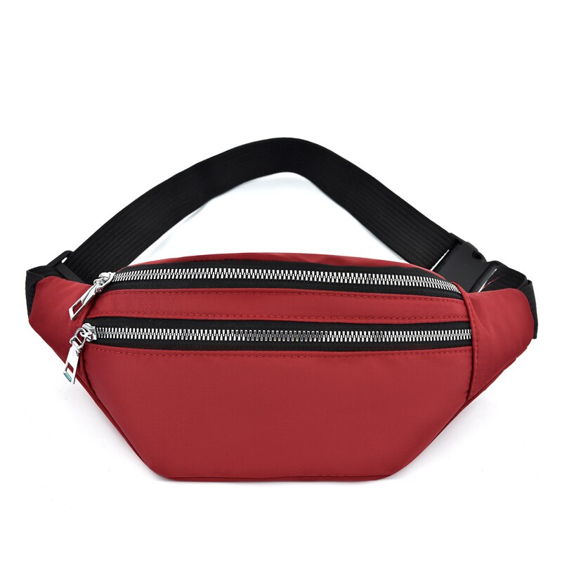 Damer multifunktionel sports talje taske stor kapacitet vandtæt lynlås fanny pack ensfarvet udendørs skulder messenger taske: Rød
