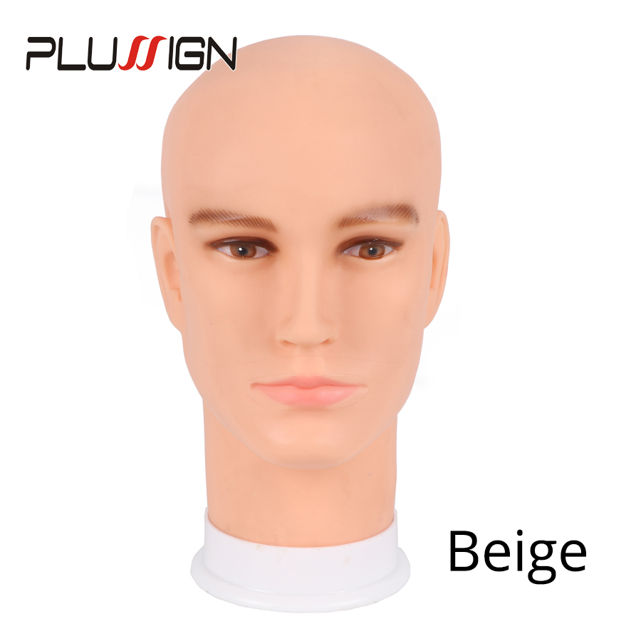 Famous Brand Plussign Male Bald Head No Hair Mannequin Jewelry Model Glass Hat Wig Display Base Man Pvc Training Practice Head: Beige
