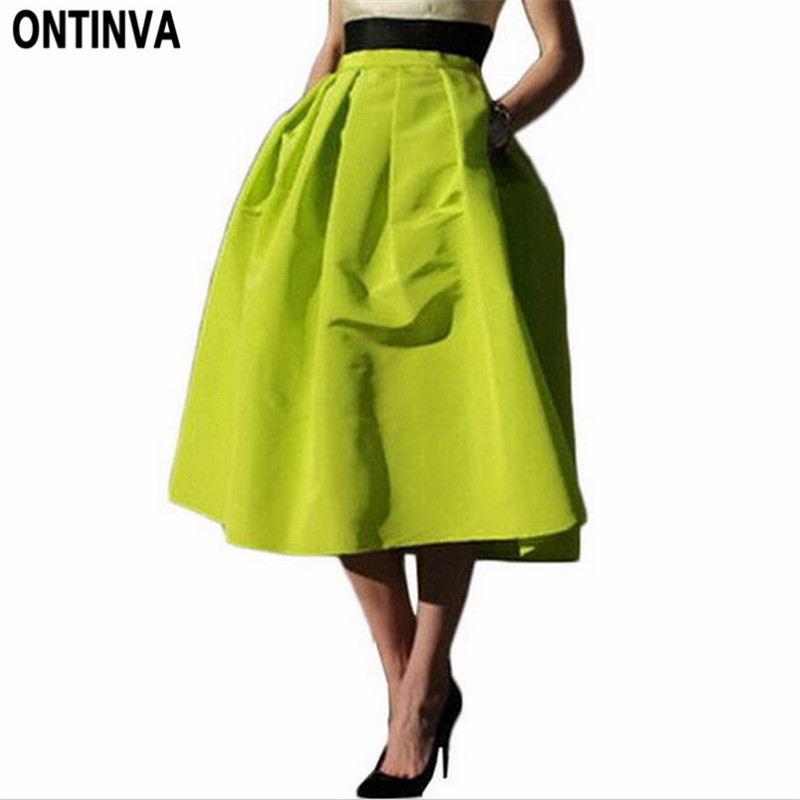 Retro plisado Midi falda de cintura alta Saia Puff Atacado oupas Femininas faldas de verano Mujer Vestidos