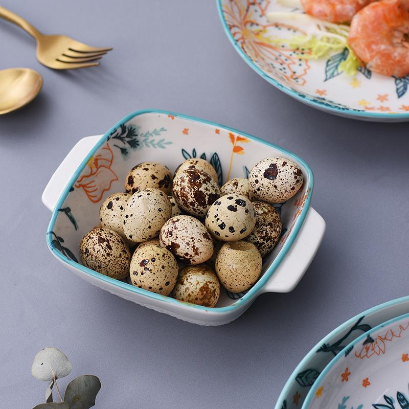 Juego de platos de cerámica para fruta, ensalada, Bol para arroz o sopa, bandeja redonda, vajilla decorativa de porcelana de hueso, platos de cocina