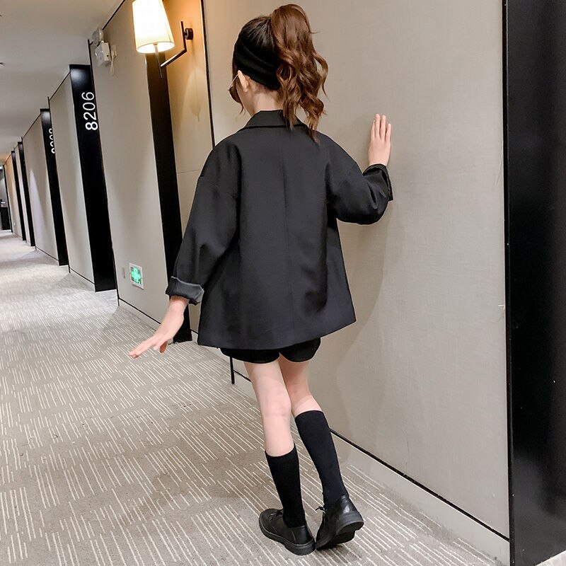 4-14 años chaqueta para niños y niñas blazer negro, otoño de los niños prendas de vestir ropa para 12 años chica adolescente traje de la ropa de los niños