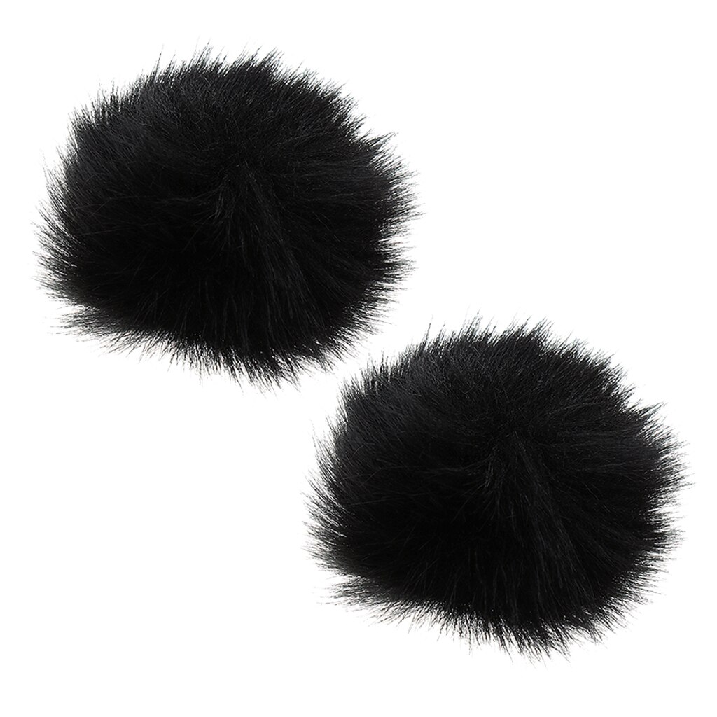2xFurry Windscreen Windshield Wind Muff Lavalier Lapel Microphone Mic Black
