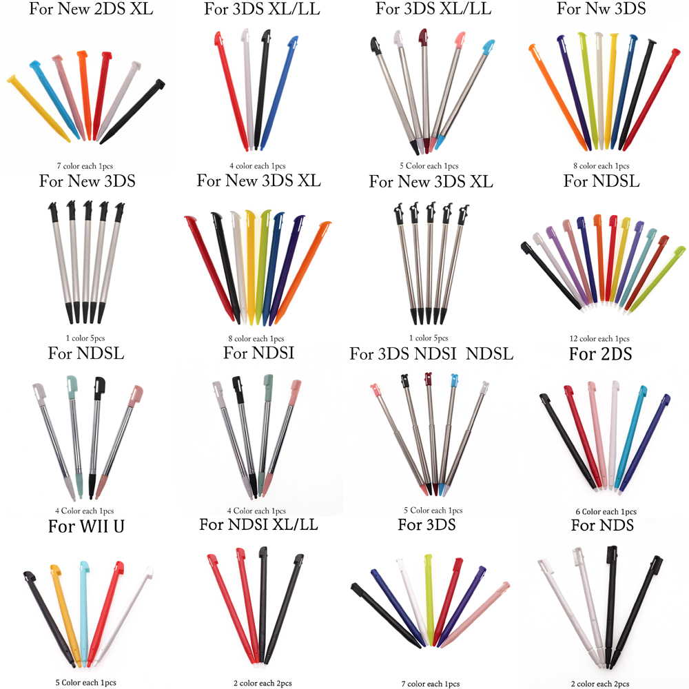 1 conjunto de caneta stylus para tela sensível ao toque de plástico e metal, caneta para console de jogos para ndsl ndsi ndswii 2ds 3ds xl ll novo 3dsxl ll novo 2dsxl