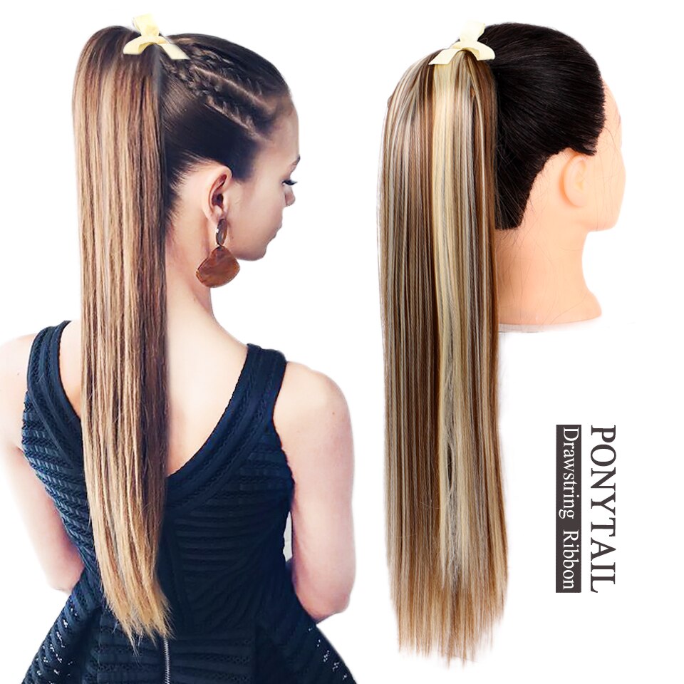 HUAYA Long Straight Clip In Hair Tail False Hair Ponytail Hairpiece With Hairpins Natural Synthetic Hair Extensions Pony Tail