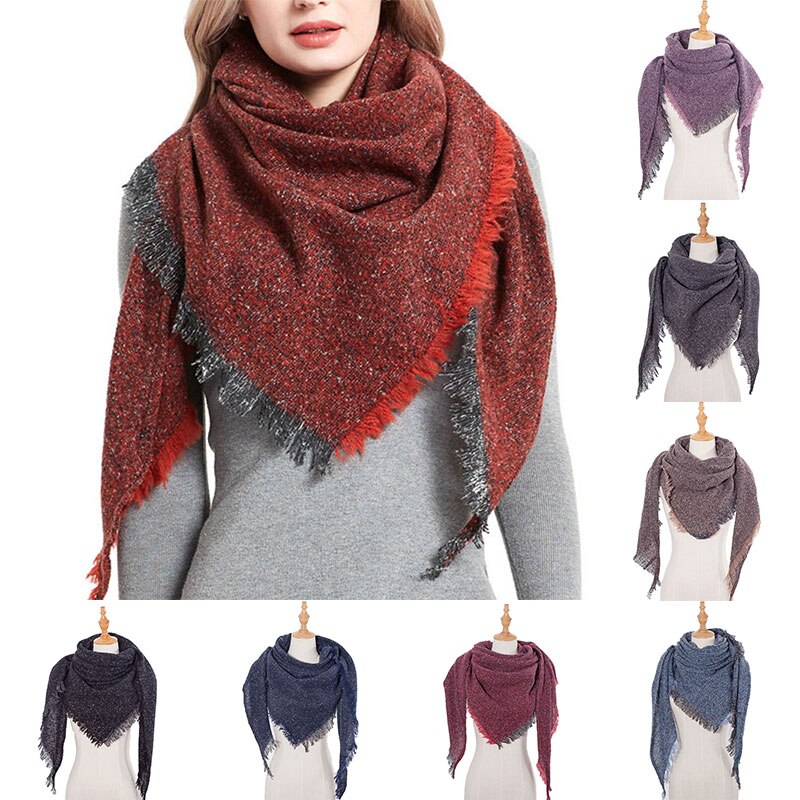 Women Winter Warm Scarf Knit Pashmina Bandana Solid Female Warm Triangle Double Size Scarves Blanket Shawls And Wraps Bufanda