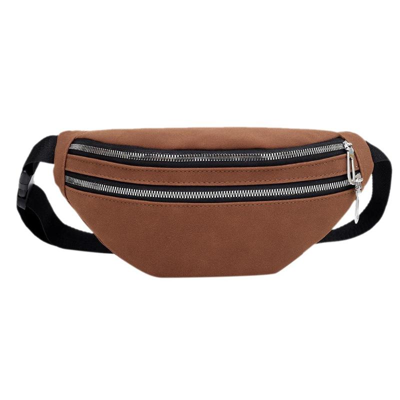 Brand Women Double Zippers Suede Waist Fanny Pack Belt Bag Waterproof Chest Pouch Travel Hip Bum Bag Lady Phone Pouch Bolsas: Light Brown