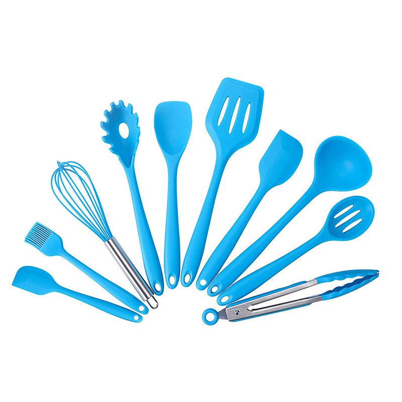 10 silikone køkkenudstyr non-stick køkkengrej madlavning værktøj spatel øse pisker skovl ske suppe køkkenredskaber sæt  #9: Blå