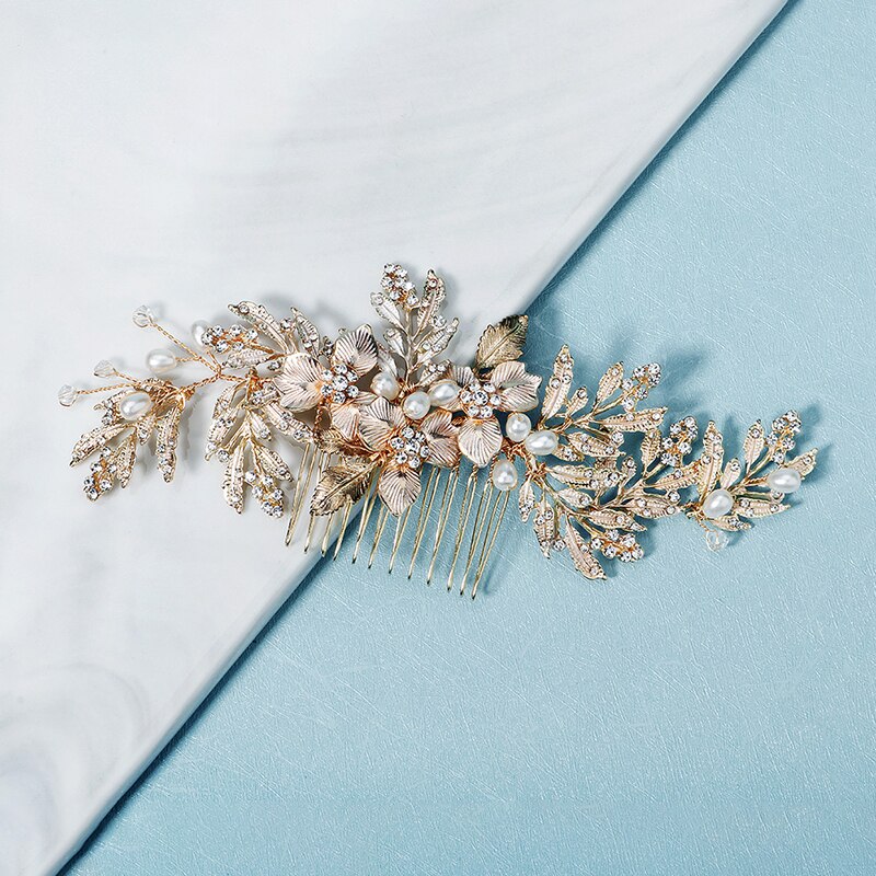 Haarspelden met miallo-bladmotief, bruidsaccessoires voor vrouwen, gouden bruidshoofdtooi met strass-steentjes, feestjuwelen
