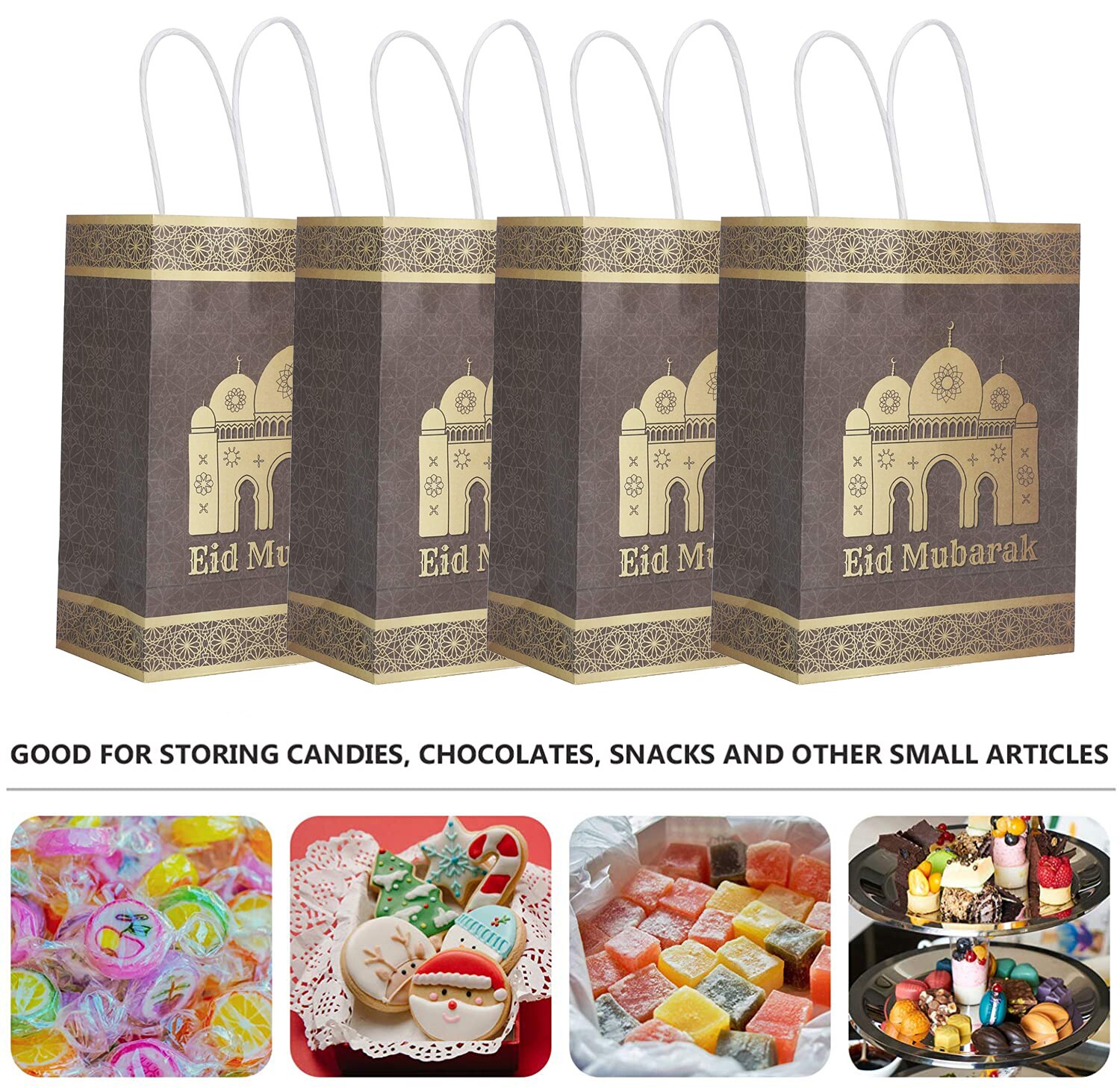 12 Stks/set Eid Mubarak Papier Bags Ramadan Favor Bag Voor Feestartikelen Goody Behandel Candy Tassen Moslim Kraft decoratie