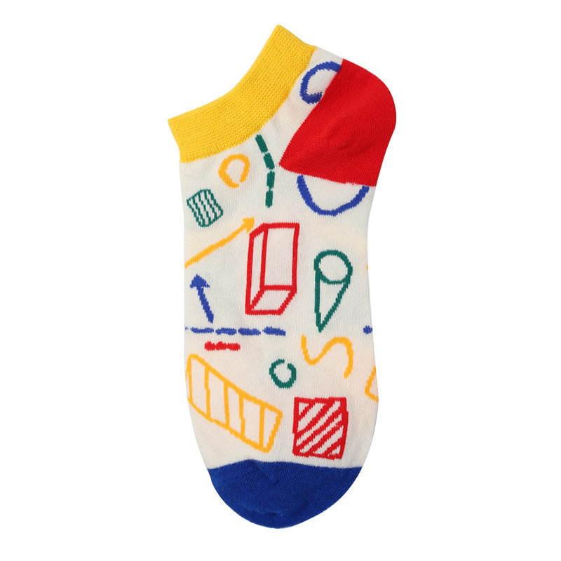 40 Style Colorful Short Socks Men Cotton Novelty Oil Painting Animals Food Avocado Casual Funny Ankle Sox