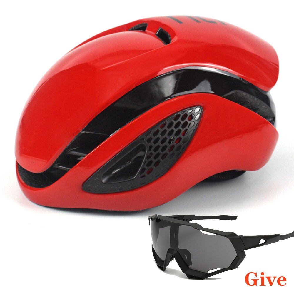 Unisex Aero Bicycle Helmet Air Integrally Road Bike Helment Mens Time-Trial Women Mountain Bike Safety Caps Riding Hats 54-60cm: Red