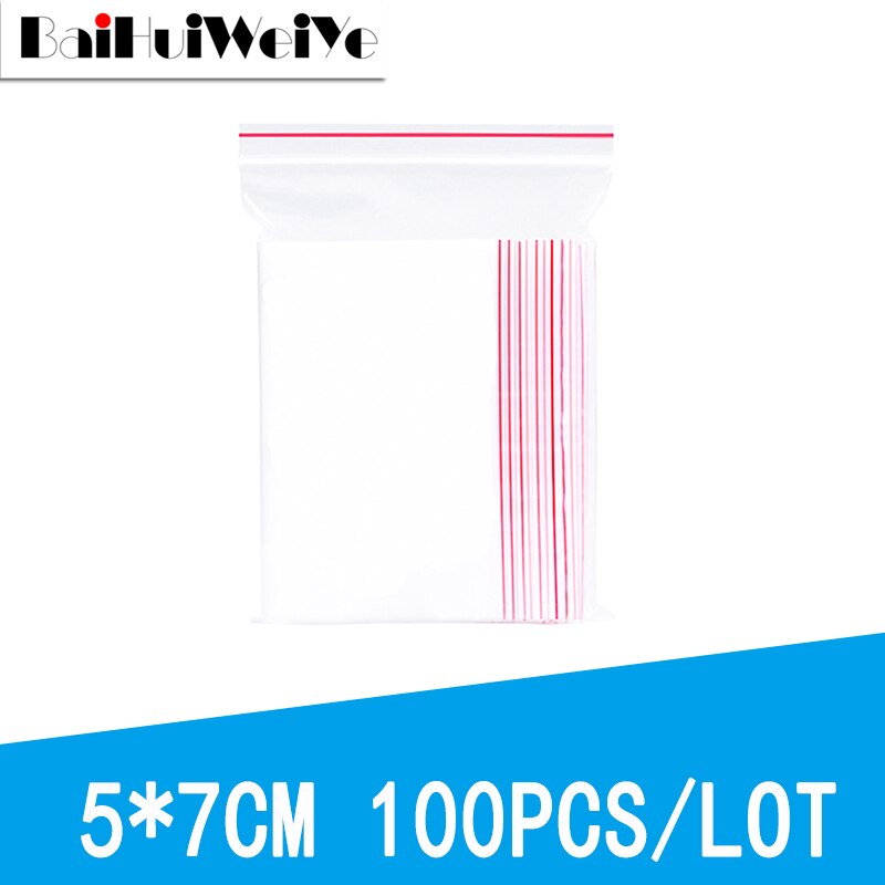 100PCS/LOT Resealable Zip Lock Bags Self Seal Clear Plastic Poly Bag Food Storage Package Reclosable Vacuum Fresh Bag: 5X7CM