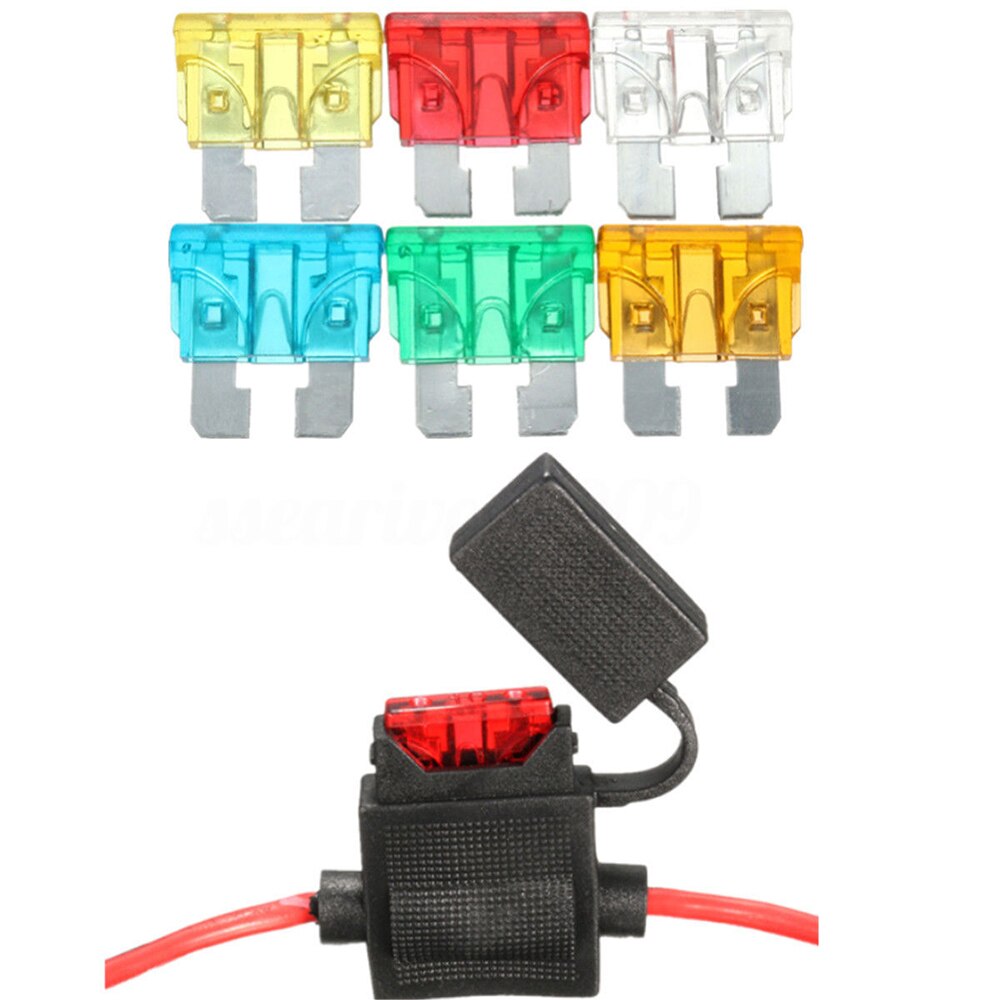 12V Car In-line Standard Blade Fuse Holder 5A 10A 15A 20A 25A 30A Fuses Kit