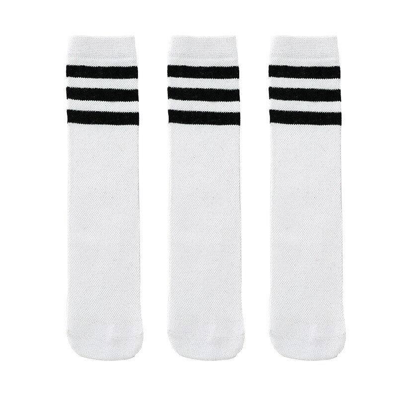 Chaussettes hautes pour filles de 3 à 15 ans, 10 paires/lot, chaussettes d&#39;été en coton rayé, maille respirante, Tube pour enfants, chaussettes au-dessus du genou: White 10 Pairs / Sock length 35cm