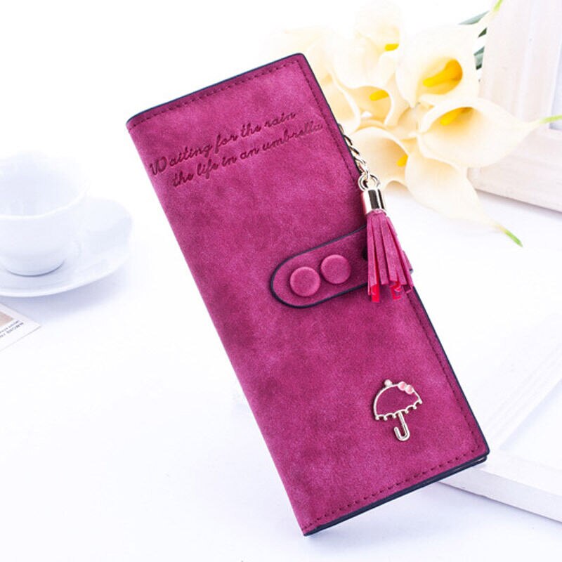 Women Leather Bifold Wallet Clutch Card Holders Purse Lady Long Handbag: Rose Red