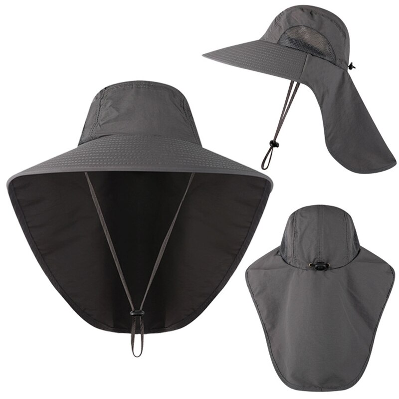 Sombrero de ala ancha con protección solar para hombre, gorro con cuerda para el cuello, protección UV, ala ancha, agujero de malla, redondo, para pesca y senderismo