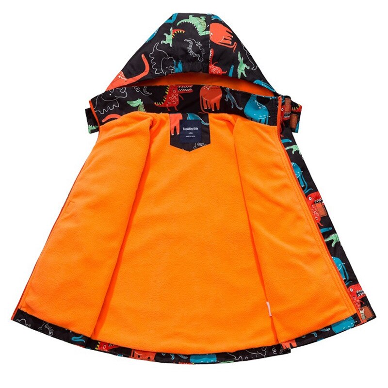 Veste imperméable à capuche en velours pour garçon, Cardigan imprimé de dinosaure, coupe-vent avec fermeture éclair