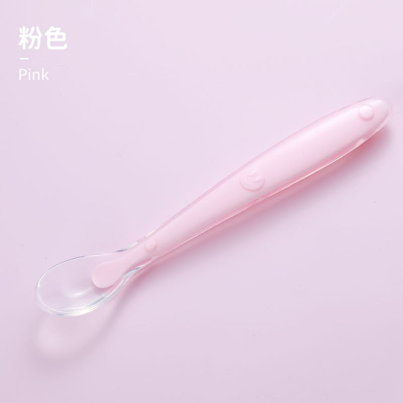 Baby Weiche Silikon Löffel Süssigkeit Farbe Temperatur spüren Löffel freundlicher Lebensmittel Baby Fütterung Werkzeuge für 4M-3Y: Rosa