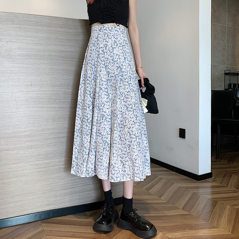Jupe plissée à fleurs pour femmes, Style coréen, taille haute, Slim, décontractée, longue, été
