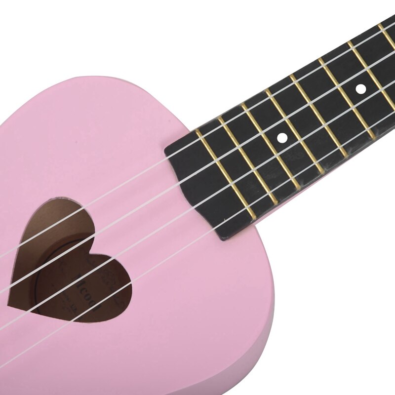 AD-Mcool Soprano Ukulele Pink 21 Inch 4 Strings Ukelele Cheap Hawaii Mini Guitar Heart-Shaped Tone Hole Basswood Wood