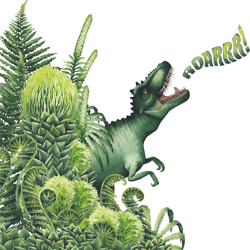 Tropical Green Plant Dinosaur Wall Stickers Children's Bedroom Wall Stickers Nursery Dinosaur Wall Decoration Art Wallpaper: Default Title