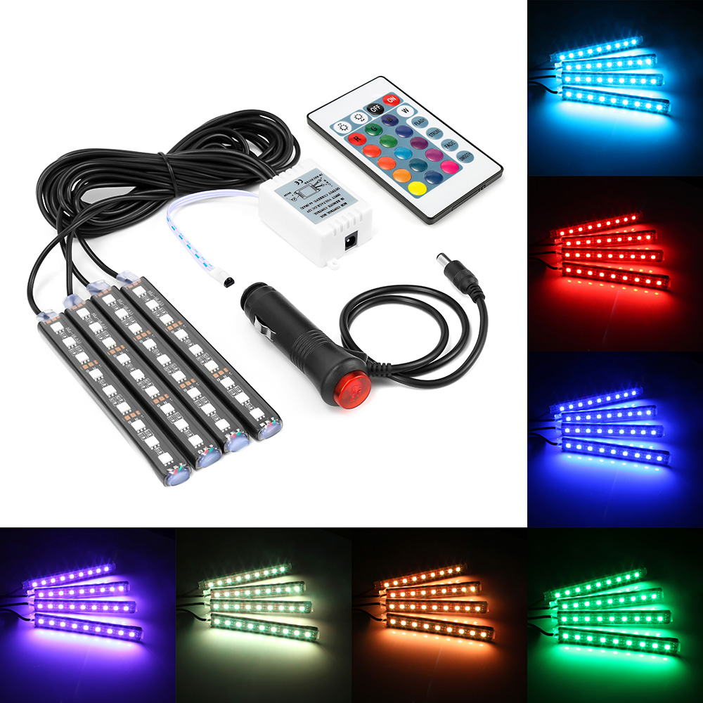 4 stuks auto rgb led drl strip verlichting led strip verlichting kleuren led auto interieur verlichting decoratieve sfeerlamp met afstandsbediening