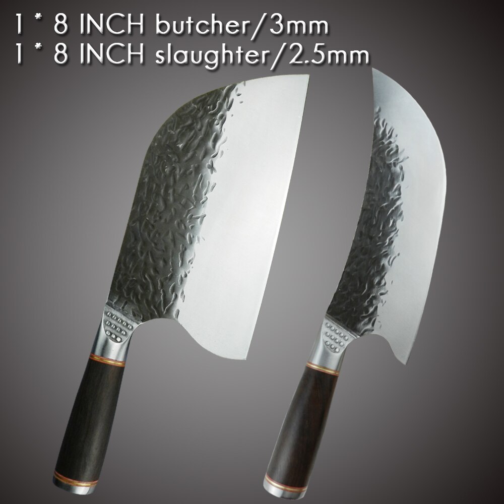Handmade Forged Cleaver Butcher Knife 8 INCH Slaughter Chopping Cutting Bone Stainless Steel 5CR15 Knife Camping Hiking Tool: 2PCS SET-F