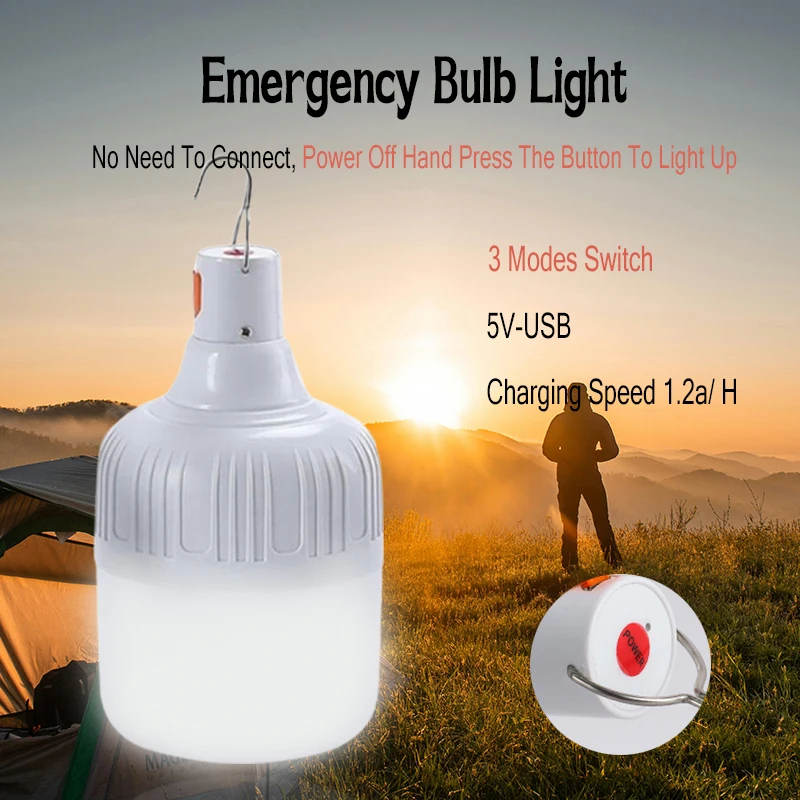 60w x 80w campinglampor usb-uppladdningsbara led-nödlampor för utomhusbruk, bärbara lyktor med krok för grilltält, batterilampa