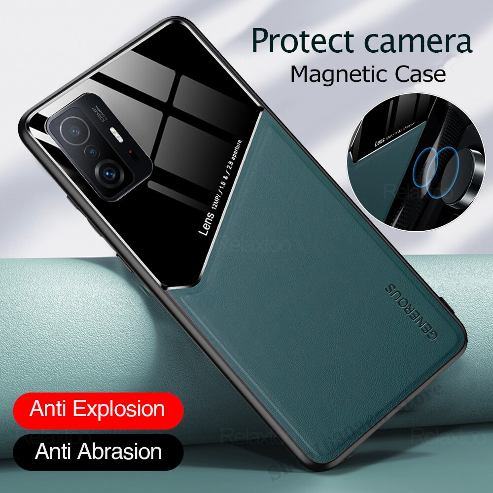 För xiaomi 11t pro skal magnetiskt bilskydd mot fingeravtryck skalskydd xiaomi 11 tpro mi  t11 mi11t lyxigt smalt läderfodral