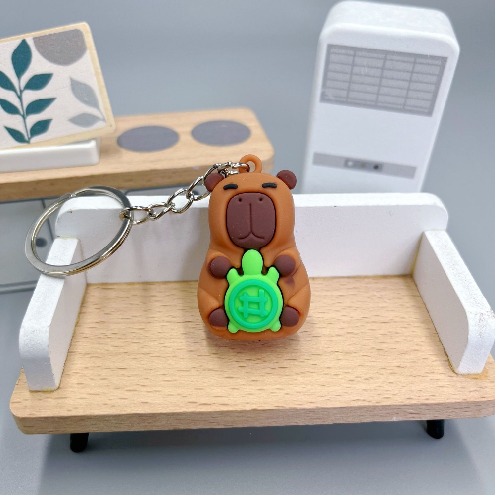 Mental capybara nøkkelring søt pvc skilpadde dyr anheng vanntett myk selvklebende tegneserie nøkkelring jenter