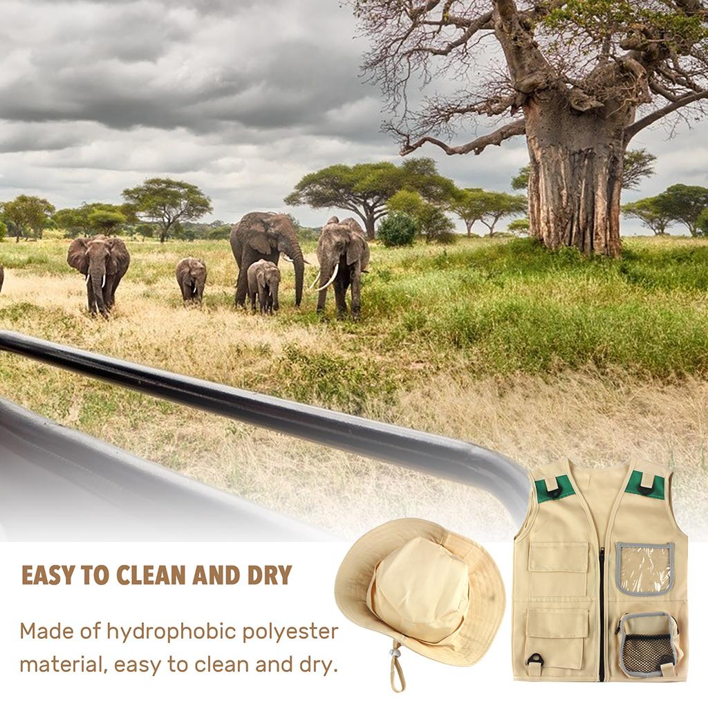 Cargo Vest &amp; Hat Set escursionismo Outdoor Explorer gioco di ruolo Party Cosplay Unisex