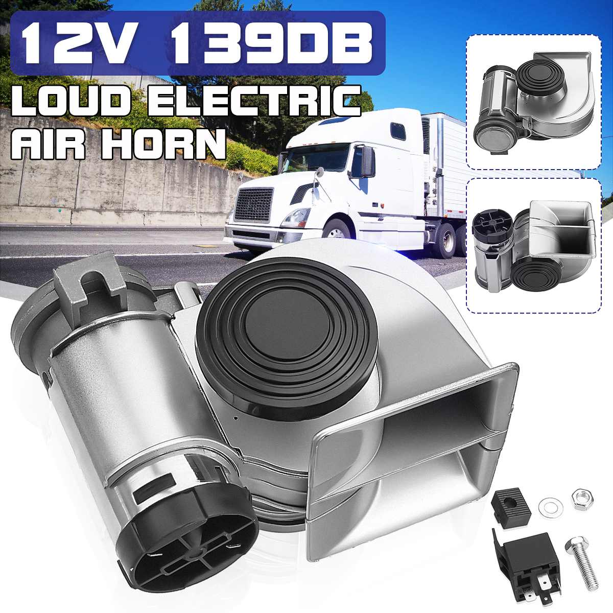 Auto Elektrische Slak Luchthoorn Twin Dual Tone Compact Car Air Horn 12V Loud 139db/300dB Compressor Voor truck Auto Bus Van Motorcycl