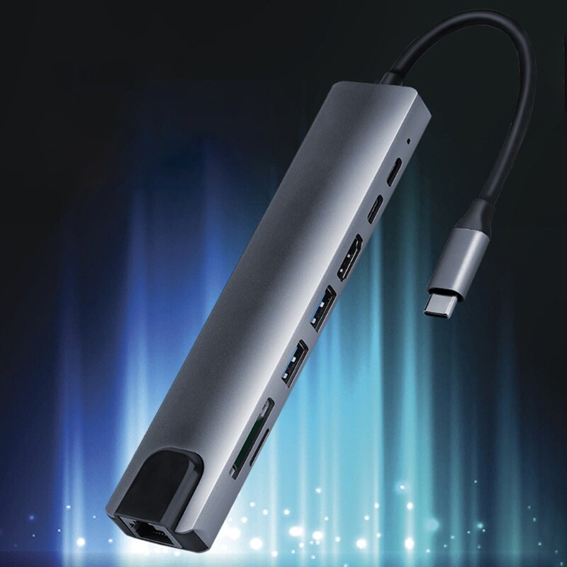 8-in-1 Type C Hub Laptop Computer Peripheral Docking Station USB Adapter B95C