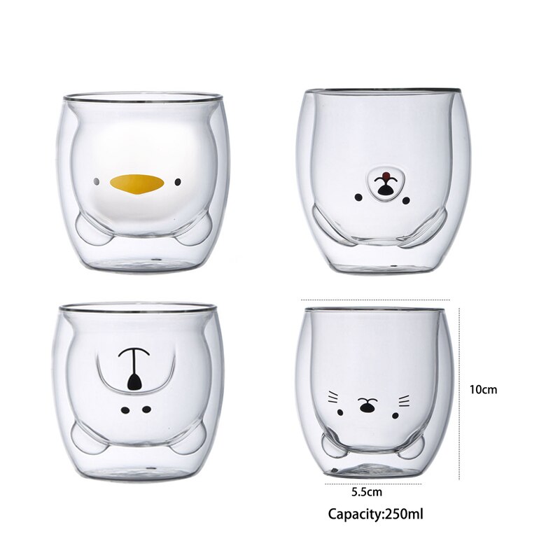 Canecas bonitos vidros parede dupla isolados copos copo de café, copo de café, copo de chá, copo de leite, melhor presente para o escritório e pessoal b