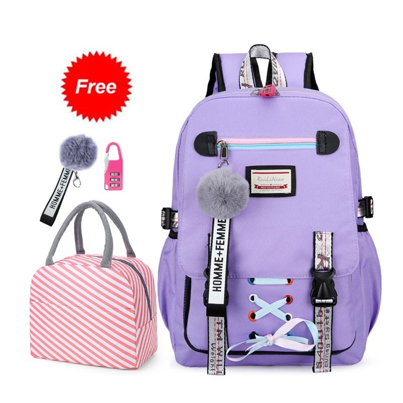 Schooltassen Voor Tienermeisjes Met Lock Anti Diefstal Rugzak Vrouwen Boek Tas Junior High Schooltas Jeugd leisure College: Purple