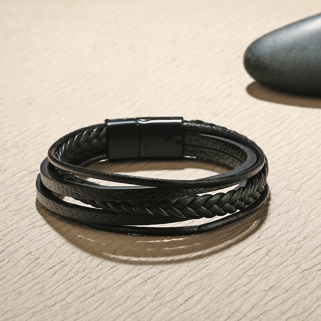 Nedar Trendy Lederen Armbanden Voor Mannen Vrouwen Rvs Multilayer Gevlochten Touw Bangle Voor Mannelijke Vrouwelijke Handgemaakte Sieraden